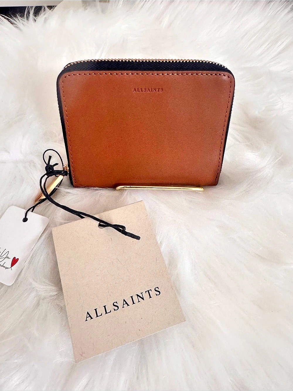 AllSaints Lena Hex Leather Zip Wallet Brown & Black